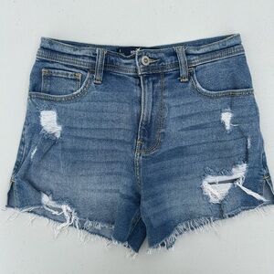 Hollister flower embroidered Ripped Blue Jean Shorts size 1 4” inseam